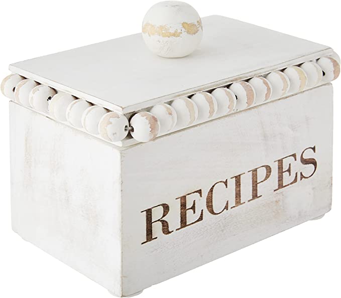 White Beaded Recipe Box