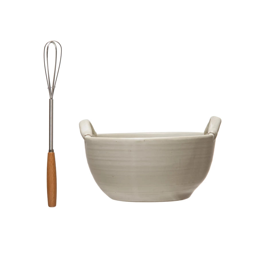 Stoneware Bowl & Wisk Set