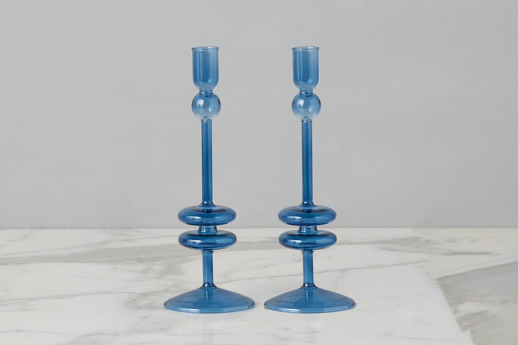 Glass Candlestick - Sapphire - Thumbnail 4