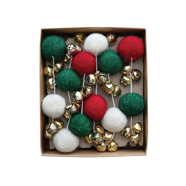 Wool Ball Garland with Bells