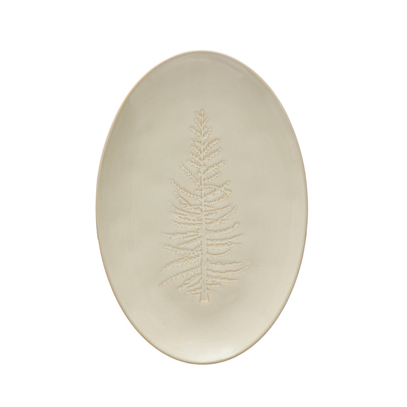 Oval Debossed Stoneware Platter