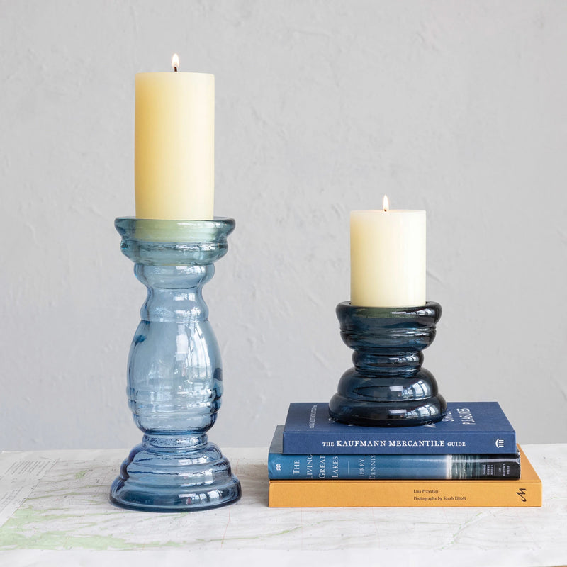 Recycled Glass Blue Candle Holder