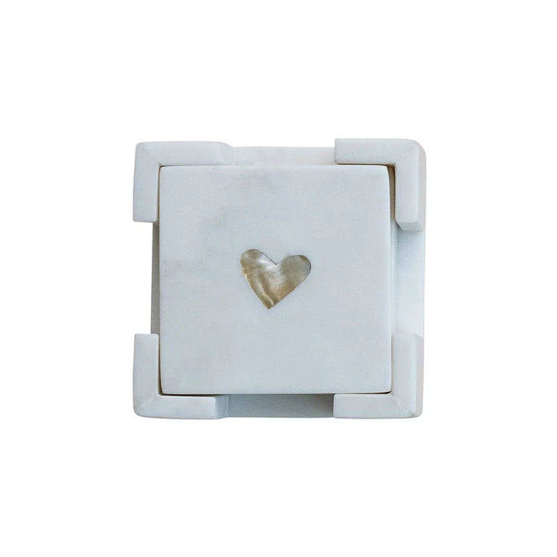 Marble Heart Inlay Coaster Set