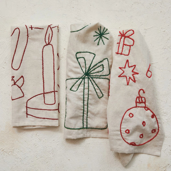 Embroidered Holiday Tea Towel Set