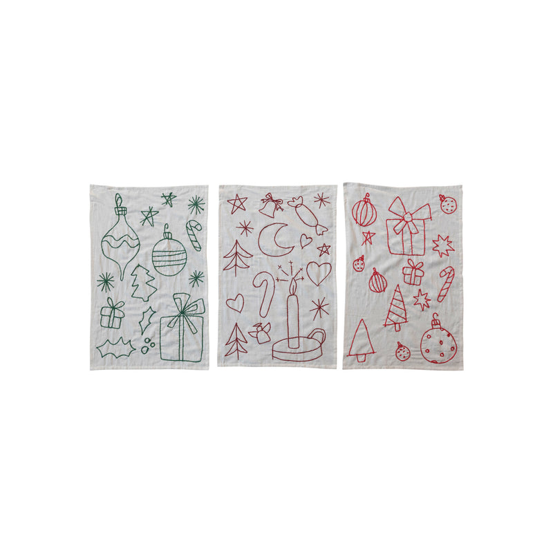 Embroidered Holiday Tea Towel Set