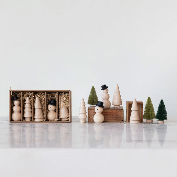 Wood Tree/Snowman Sitter Set