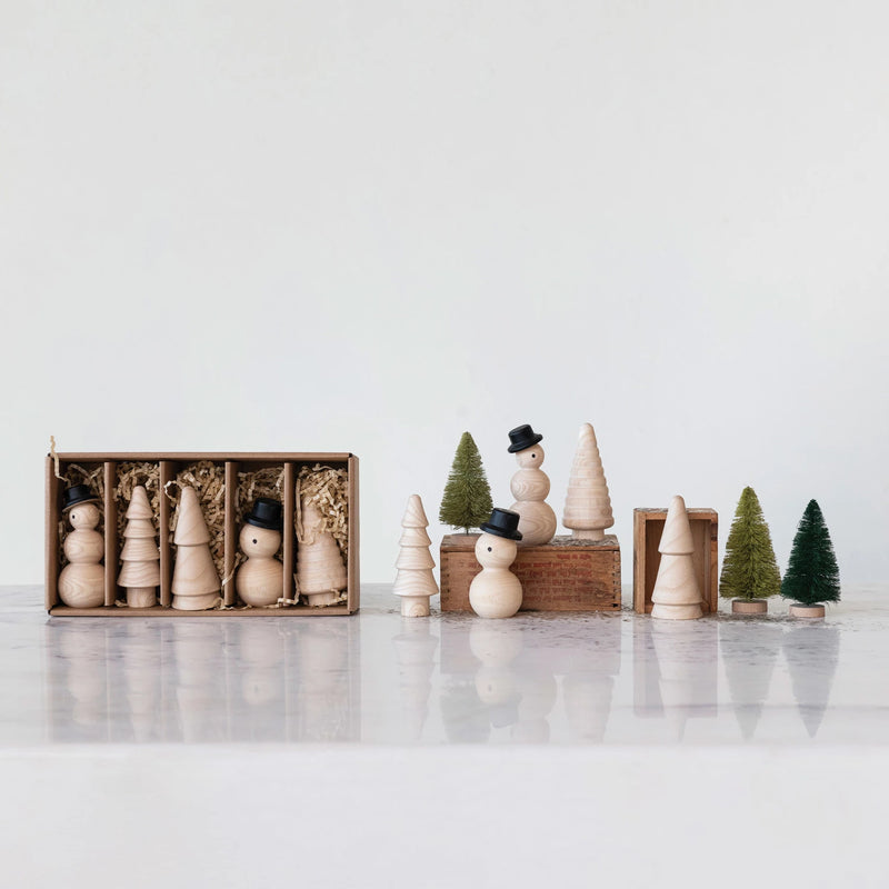 Wood Tree/Snowman Sitter Set