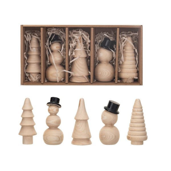 Wood Tree/Snowman Sitter Set