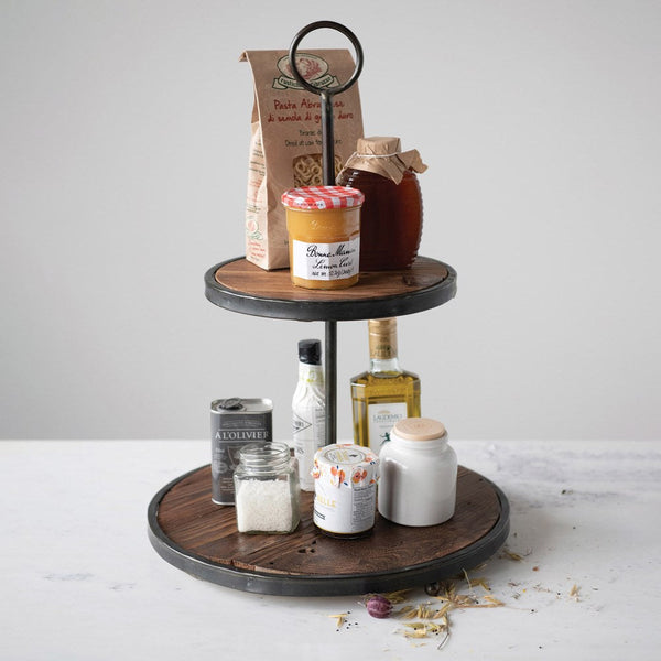 Wood/Metal 2 Tiered Tray