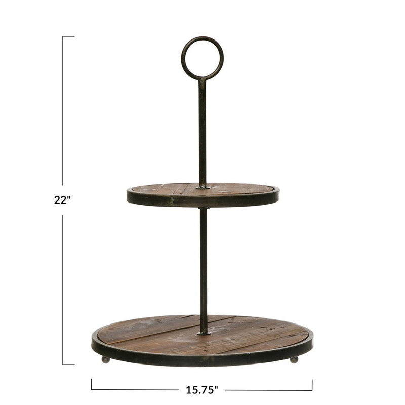 Wood/Metal 2 Tiered Tray