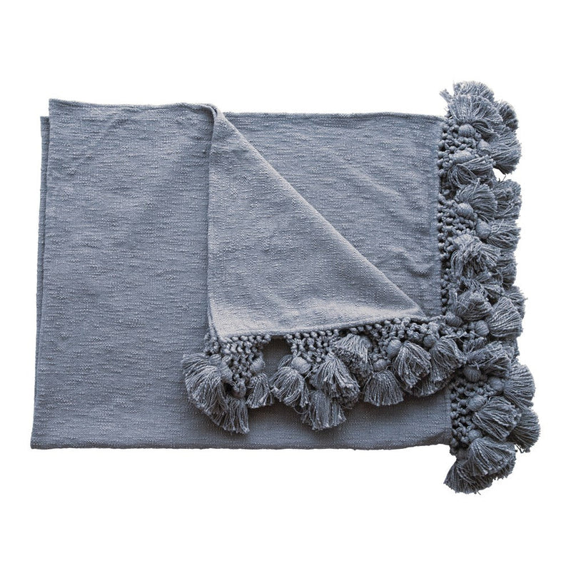 Dusty Blue Crocheted Tassel Throw